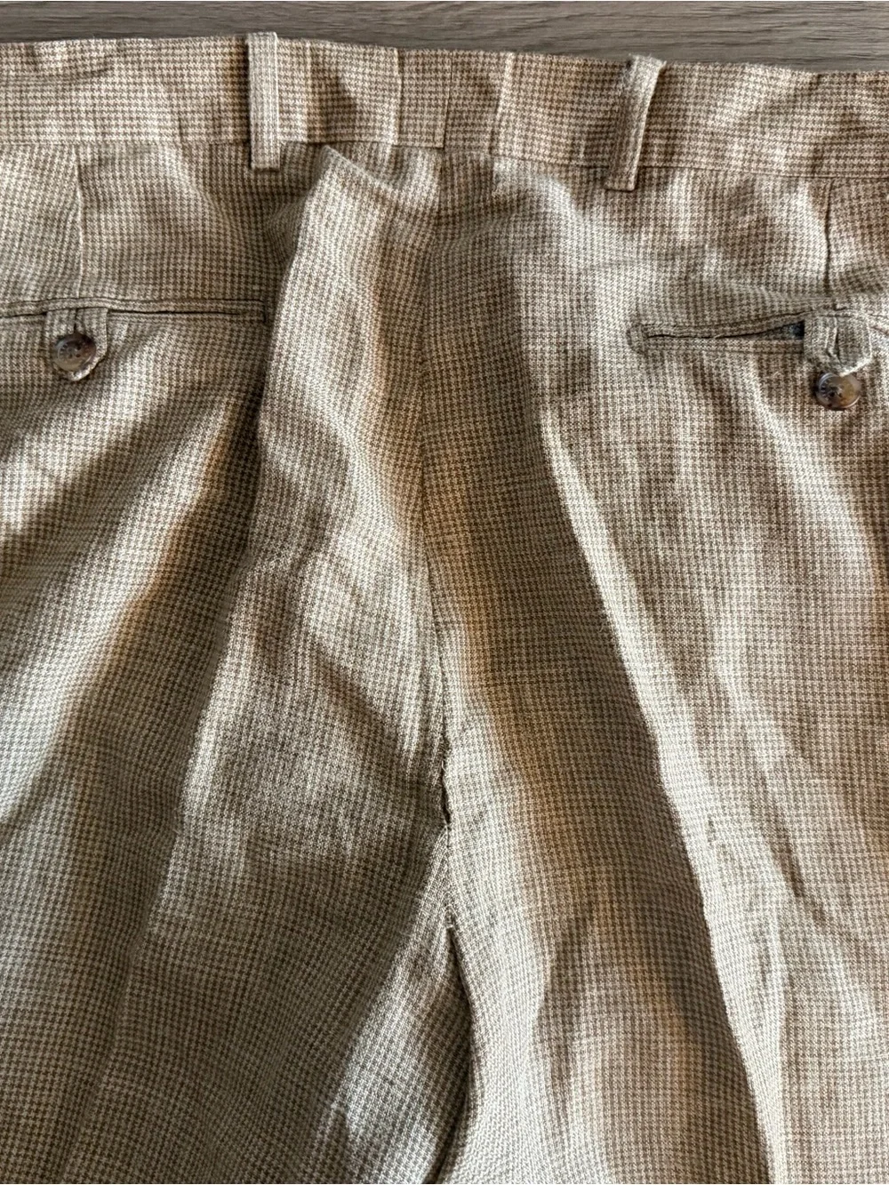 Hickey Freeman Men’s 34 Dress Pants Silk Linen Wool Made in Italy Tan Check